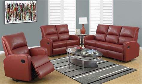 Red Bonded Leather Reclining Living Room Set from Monarch | Coleman ...