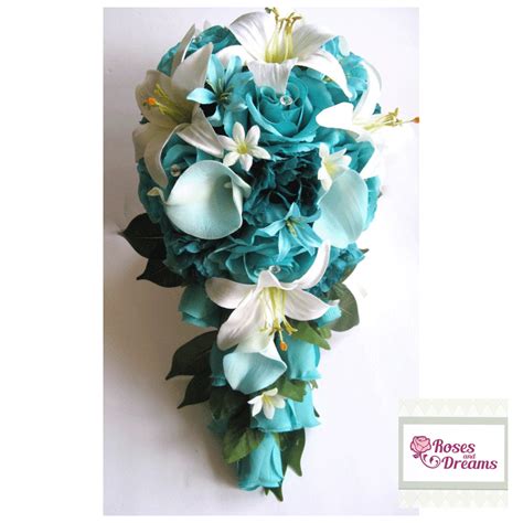 17 piece package Wedding Bouquet Bridal Bouquets Silk Flower | Etsy in 2020 | Teal wedding ...