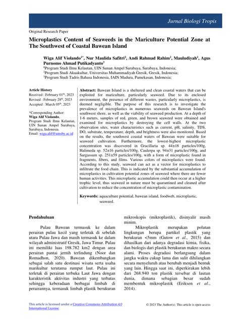 (PDF) Microplastics Content of Seaweeds in the Mariculture Potential Zone at The Southwest of ...