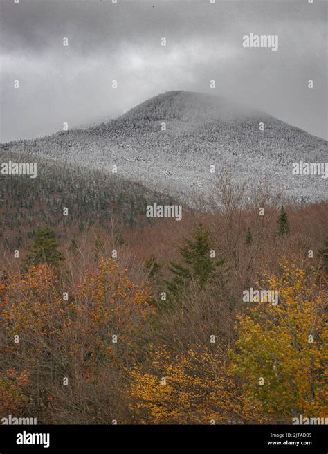 A mountain covered with snow in late fall in New Hampshire, England ...