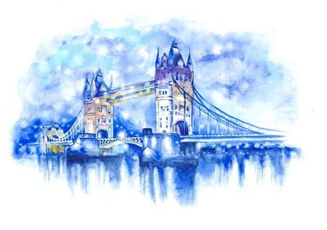 Items similar to TOWER BRIDGE - Original Watercolor Illustration LONDON City Painting on Etsy