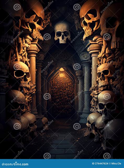 Catacombs with Skulls, Created with Generative AI Stock Illustration ...