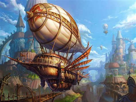 Steampunk airship, Steampunk ship, Steampunk city