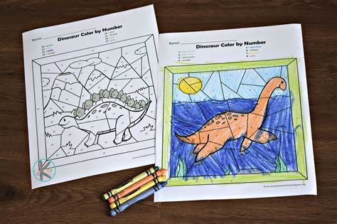 🦕 FREE Dinosaur Color by Number Printable Worksheets