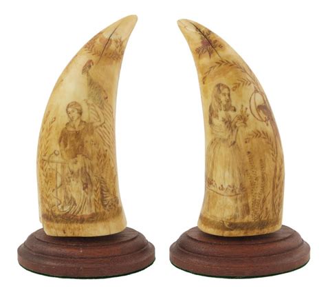 Lot - PAIR OF POLYCHROME SCRIMSHAW WHALE'S TEETH WITH PATRIOTIC MOTIFS First Half of the 19th ...