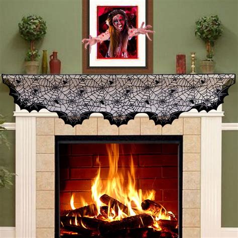 Lace Spider Bats Mantel Scarf,Unique Cobweb Fireplace Mantle Scarf for ...