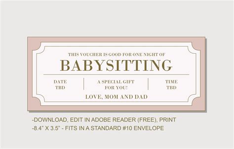 Babysitting Coupon Voucher INSTANT DOWNLOAD EDITABLE Text - Etsy