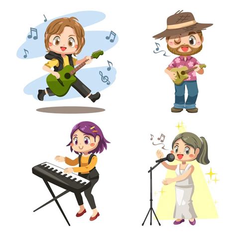 Set of musician band and singer performing cartoon vector 2884196 ...