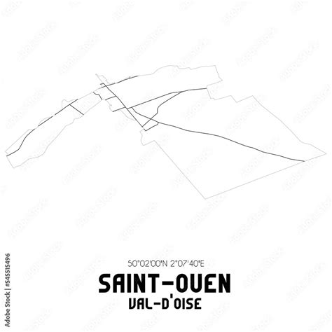 SAINT-OUEN Val-d'Oise. Minimalistic street map with black and white lines. Stock Illustration ...