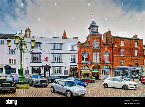 Market Place, Leek town centre, Staffordshire, England, UK - featuring Red Lion pub, Butter ...