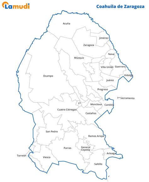 Mapa de Coahuila con división territorial y municipal | Lamudi