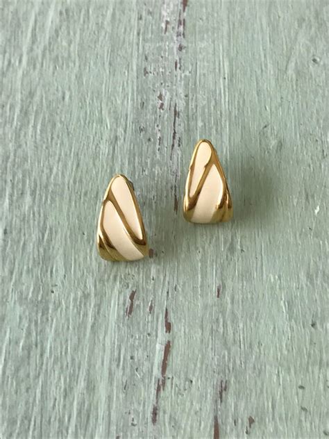 Vintage Monet Earrings Pierced Earrings Gold Earrings Creme - Etsy