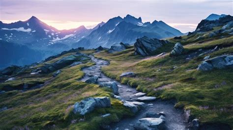 Premium Photo | A photo of a rugged mountain path alpine landscape