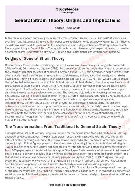 General Strain Theory: Origins and Implications Free Essay Example