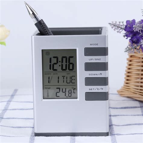 Pen Pencil Holder with Digital Calendar Clock for Desk Decoration - China Clock with Pencil ...