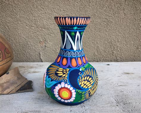 Medium-Small Colorful Pottery Vase from Guerrero Mexico, Ceramic Folk Art, Mexican Southwest Decor