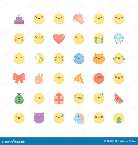 Emoji Outline Icon Vector Set. Cute Emoticons and Symbols. Stock Vector ...