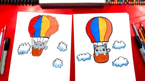 How To Draw A Kitten In A Hot Air Balloon - Art For Kids Hub