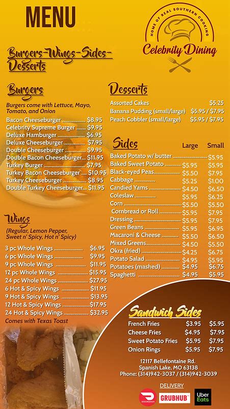 Delicious Soul Food Menu - Celebrity Dining & Banquet Center