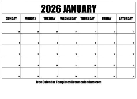 January 2026 Calendar - Free Printable with Holidays and Observances