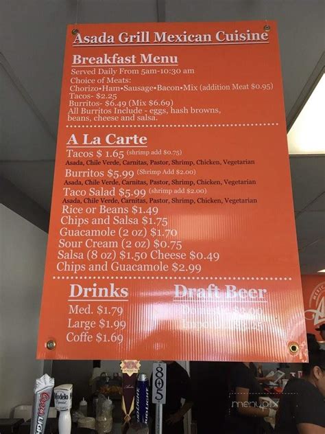 Menu of Asada Grill in Bakersfield, CA 93308