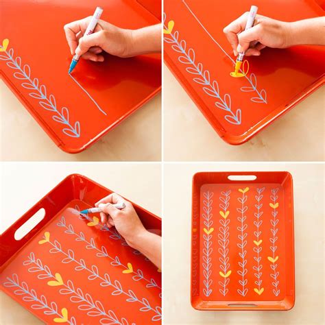 Use paint pens to update a plain orange tray. Indian Arts And Crafts, Diy Arts And Crafts, Diy ...