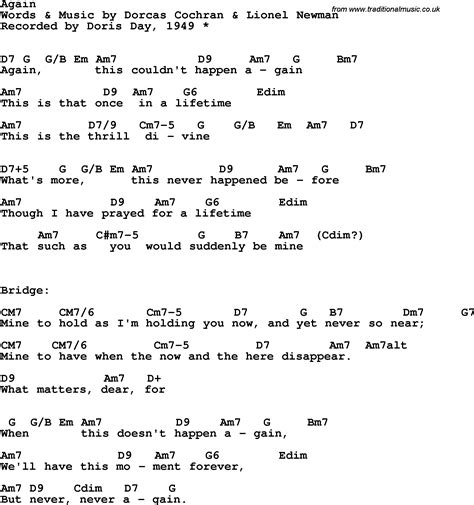 Song lyrics with guitar chords for Again - Doris Day, 1949