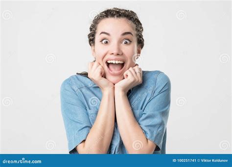 Delighted Caucasian Woman Opening Mouth in Surprise. Stock Image - Image of beauty, mood: 100251741