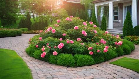 Premium AI Image | Beautiful landscape design with a shrub rose on a ...