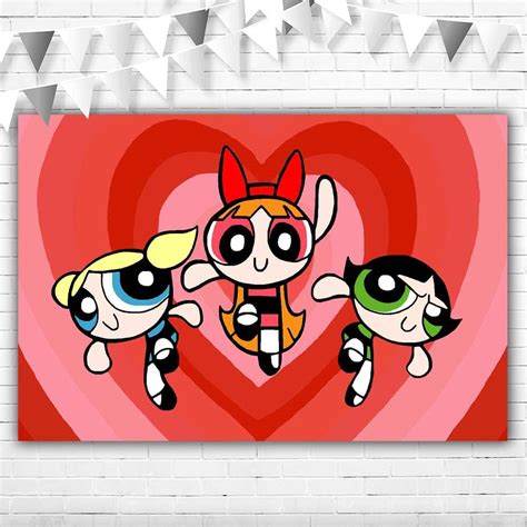 Buy Powerpuff Girl Heart Backdrop 5x3 Happy Birthday Powerpuff Girl Background Superhero Girl ...