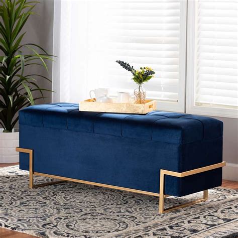 Parker Blue Velvet Storage Ottoman