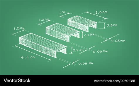 Dimension of staple strip or paper staples Vector Image