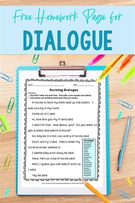 Revising Dialogue Homework Page | Elementary writing lessons, Fourth ...