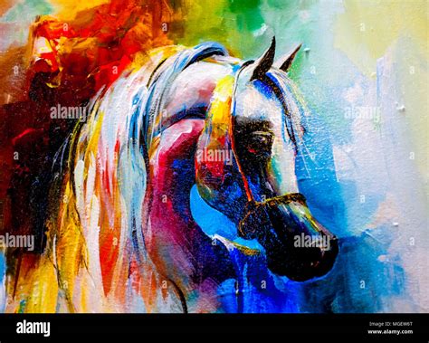 Creative artwork- Acrylic canvas paintings of horses Stock Photo - Alamy