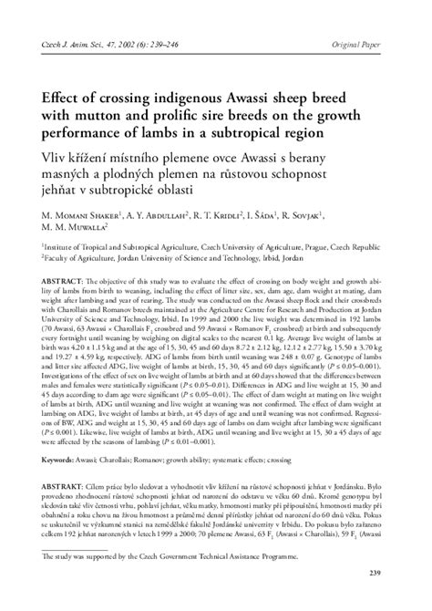 (PDF) Effect of crossing indigenous Awassi sheep breed with exotic mutton and prolific ram ...