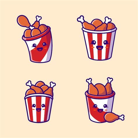 Free Vector | Cute bucket fried chicken collection cartoon vector ...