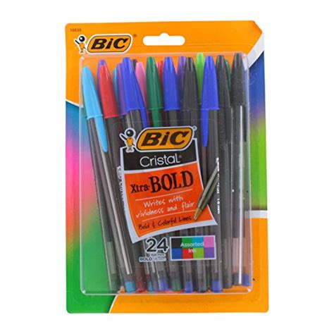 Bic Cristal Xtra Bold Stick Ballpoint Pens, 1.6mm, Bold Point, Assorted Colors, Pack of 24 ...