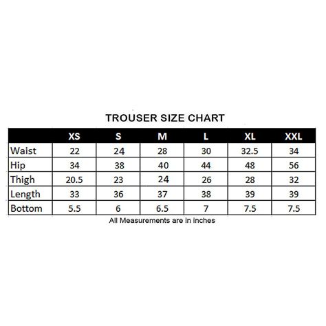 trouser size chart MHM | Women pants size chart, Pants for women ...