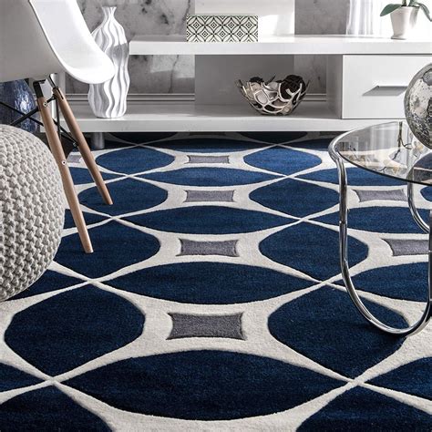 Geometric Handmade Navy Ivory Grey Area Rug | Contemporary rug, Area ...