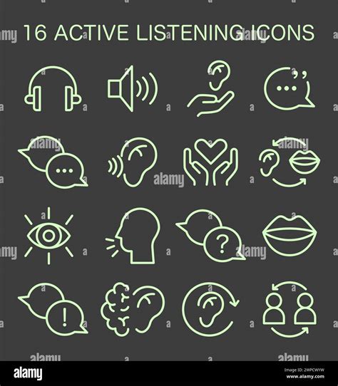 Active listening skill icons set. Symbol of attentiveness soft skill ...