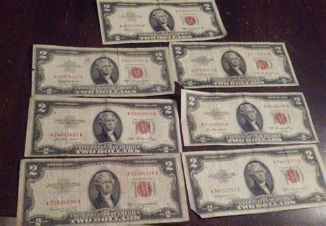 Lot of 7 1953 C B &1963 $2 DOLLAR BILL RED SEAL mixed lot | #1845544437