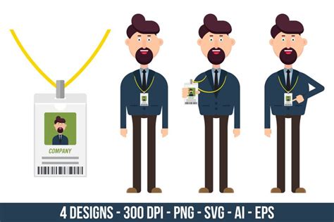 Company worker with badge clipart set.