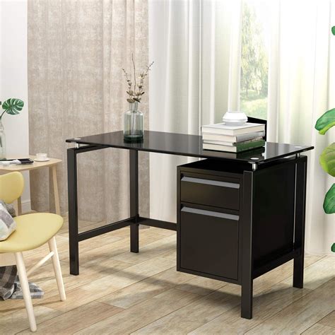 Amazon.com: 46" Black Computer Desk, Metal Home Office Desks with 2 ...