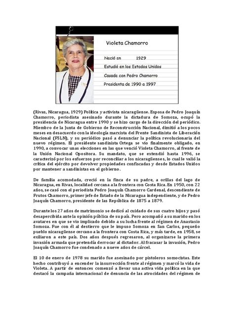 Biografia Violeta Barrios De Chamorro | Frente Sandinista de Liberación Nacional | Contras