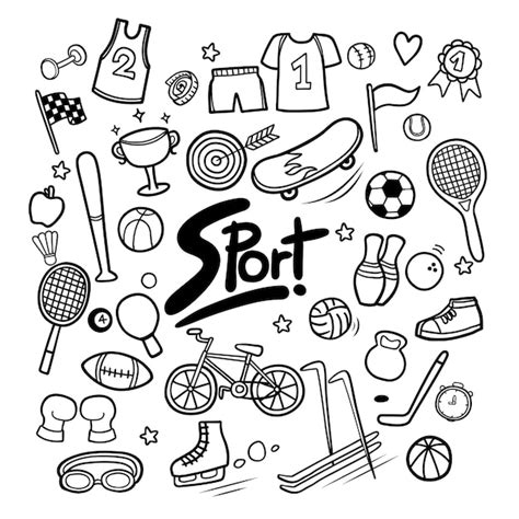 Set of sport elements in hand drawn doodles Vector | Premium Download