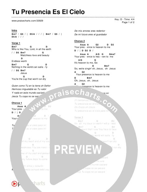 Tu Presencia Es El Cielo (Your Presence Is Heaven To Me) Chords PDF ...