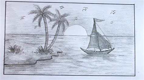 How TO Draw Scenery Of Island With Pencil Step By Step - YouTube