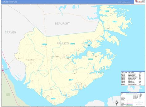 Pamlico County, NC Zip Code Wall Map Basic Style by MarketMAPS - MapSales