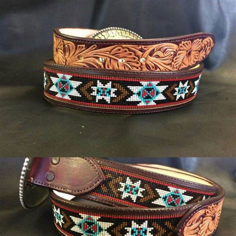 Custom Tooled and Beaded Inlay Western Leather Belts | Etsy