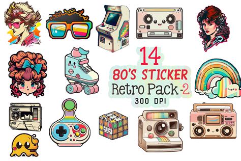 80s Stickers - Retro Sticker Bundle 2 Graphic by Md Shahjahan · Creative Fabrica